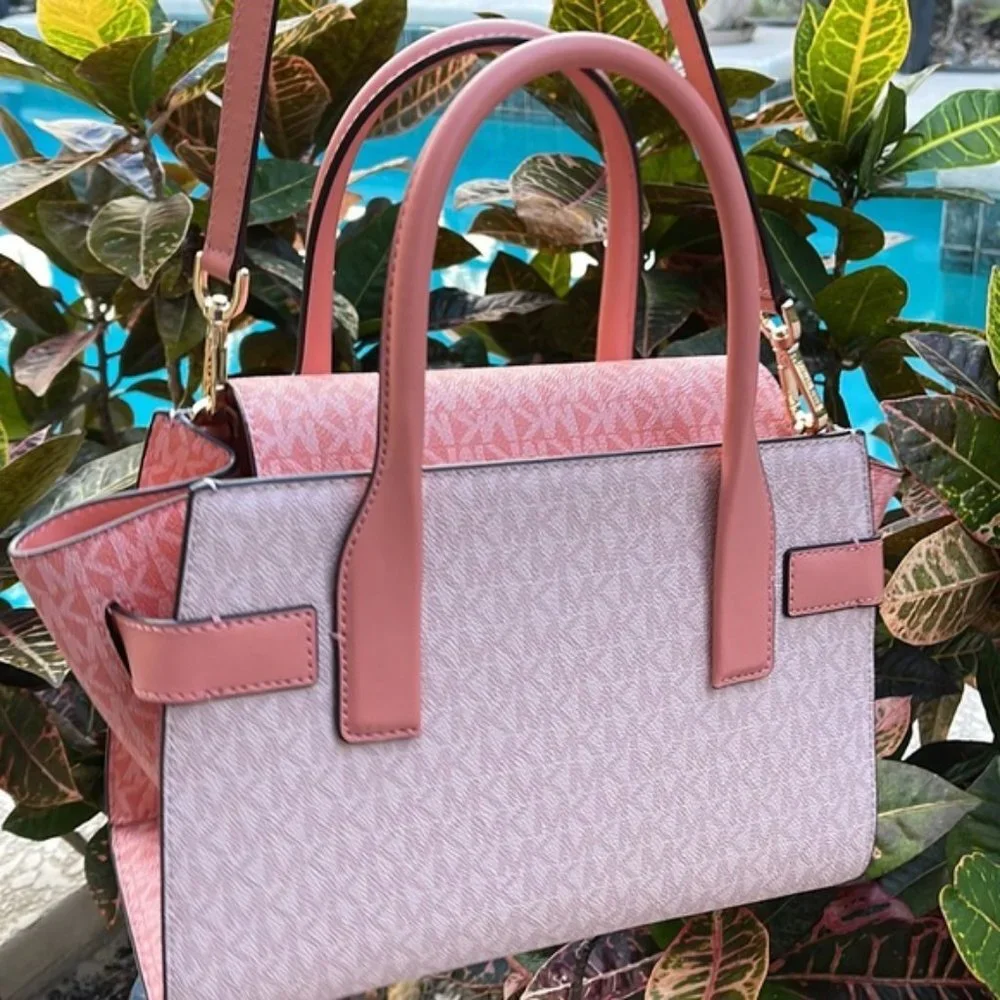 Michael Kors Carmen Medium Color-Block Logo Flap Satchel Sherbert